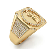 1.55 CTTW Mens Religious Figure Signet Ring with Halo in 10K Yellow Gold thumbnail 2