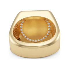 1.55 CTTW Mens Religious Figure Signet Ring with Halo in 10K Yellow Gold thumbnail 3