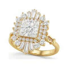 2.25 CTTW Art Deco Starburst Halo Engagement Ring | Princess & Baguette in 10K Yellow Gold thumbnail 1