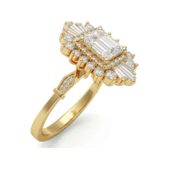 2.25 CTTW Art Deco Starburst Halo Engagement Ring | Princess & Baguette in 10K Yellow Gold thumbnail 2