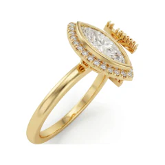 1.46 CTTW Marquise Halo Engagement Ring | Straight Shank Solitaire in 10K Yellow Gold thumbnail 2