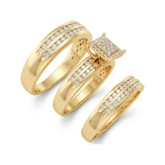 0.79 CTTW Micro-Pave Cluster Bridal Set in 10K Yellow Gold thumbnail 2
