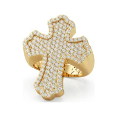1.43 CTTW Pave Cross Ring, Religious Statement Band in 10K Yellow Gold thumbnail 1