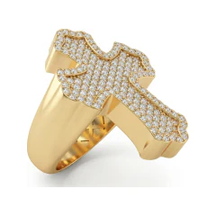1.43 CTTW Pave Cross Ring, Religious Statement Band in 10K Yellow Gold thumbnail 2