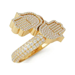 1.19 CTTW Hamsa Hand Ring with Micro-Pave Detail in 10K Yellow Gold thumbnail 2