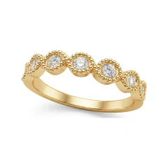 0.39 CTTW Bezel Half-Eternity Band | Milgrain Vintage Round Diamond Ring in 10K Yellow Gold thumbnail 1