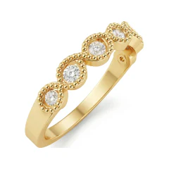 0.39 CTTW Bezel Half-Eternity Band | Milgrain Vintage Round Diamond Ring in 10K Yellow Gold thumbnail 2