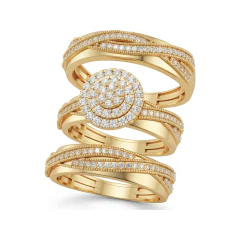0.65 CTTW Bypass Cluster Pave Wedding & Engagement Bridal Set in 10K Yellow Gold thumbnail 1