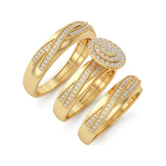 0.65 CTTW Bypass Cluster Pave Wedding & Engagement Bridal Set in 10K Yellow Gold thumbnail 2
