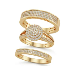 0.64 CTTW Round Cluster Pave Bridal Set | Matching Ring Set in 10K Yellow Gold thumbnail 1