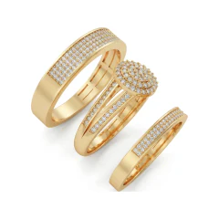 0.64 CTTW Round Cluster Pave Bridal Set | Matching Ring Set in 10K Yellow Gold thumbnail 2