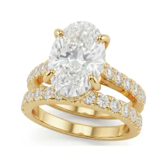 3.7 CTTW Oval Solitaire Bridal Set with Pave Accents in 10K Yellow Gold thumbnail 1