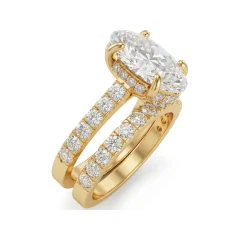 3.7 CTTW Oval Solitaire Bridal Set with Pave Accents in 10K Yellow Gold thumbnail 2