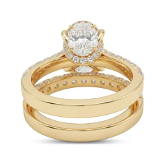 3.7 CTTW Oval Solitaire Bridal Set with Pave Accents in 10K Yellow Gold thumbnail 3