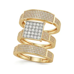 0.88 CTTW Wide Band Cluster Bridal Set | Micro-Pave Diamond Rings in 10K Yellow Gold thumbnail 1