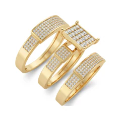 0.88 CTTW Wide Band Cluster Bridal Set | Micro-Pave Diamond Rings in 10K Yellow Gold thumbnail 2