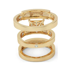0.88 CTTW Wide Band Cluster Bridal Set | Micro-Pave Diamond Rings in 10K Yellow Gold thumbnail 3