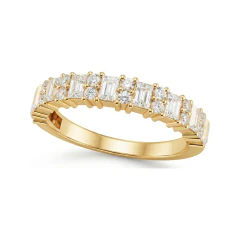 0.84 CTTW Baguette & Round Half-Eternity Wedding Band in 10K Yellow Gold thumbnail 1