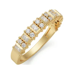 0.84 CTTW Baguette & Round Half-Eternity Wedding Band in 10K Yellow Gold thumbnail 2