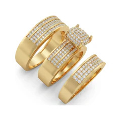 1.06 CTTW Multi-Row Cluster Bridal Set | Micro-Pave Round Diamond Rings in 10K Yellow Gold thumbnail 2