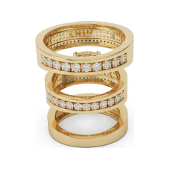 1.06 CTTW Multi-Row Cluster Bridal Set | Micro-Pave Round Diamond Rings in 10K Yellow Gold thumbnail 3