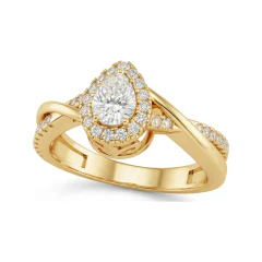 0.38 CTTW Pear Halo Engagement Ring | Split Shank Filigree Ring in 10K Yellow Gold thumbnail 1
