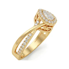 0.38 CTTW Pear Halo Engagement Ring | Split Shank Filigree Ring in 10K Yellow Gold thumbnail 2