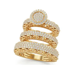 1.73 CTTW Micro-Pave Multi-Row Wide Cluster Band Statement Ring in 10K Yellow Gold thumbnail 1