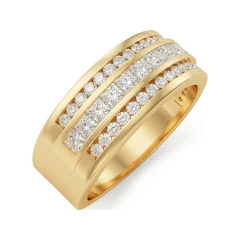 1.2 CTTW Princess Cut Channel Multi-Row Half Eternity Band in 10K Yellow Gold thumbnail 2