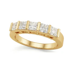 0.98 CTTW Five-Stone Princess Bar-Set Wedding Band in 10K Yellow Gold thumbnail 1