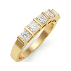 0.98 CTTW Five-Stone Princess Bar-Set Wedding Band in 10K Yellow Gold thumbnail 2