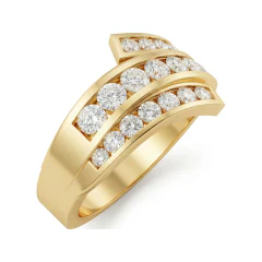 0.83 CTTW Bypass Crossover Multi-Row Diamond Wedding Band in 10K Yellow Gold thumbnail 2