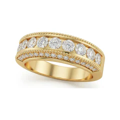 1.1 CTTW Milgrain Half-Eternity Band | Pave Edge Round Diamond Ring in 10K Yellow Gold thumbnail 1