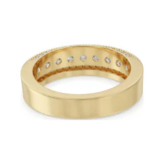 1.1 CTTW Milgrain Half-Eternity Band | Pave Edge Round Diamond Ring in 10K Yellow Gold thumbnail 3