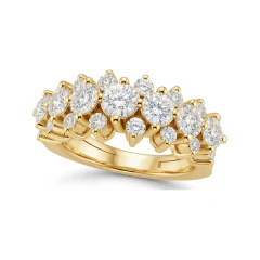 1.92 CTTW Round Cluster Cocktail Ring and Band in 10K Yellow Gold thumbnail 1