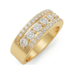 1.24 CTTW Pave Multi-Row Half Eternity Band Wedding Ring in 10K Yellow Gold thumbnail 2