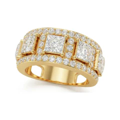 3.29 CTTW Three-Stone Princess Wide Band | Colored Stone & Pave Ring in 10K Yellow Gold thumbnail 1