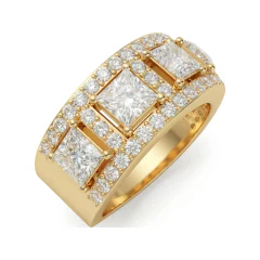 3.29 CTTW Three-Stone Princess Wide Band | Colored Stone & Pave Ring in 10K Yellow Gold thumbnail 2