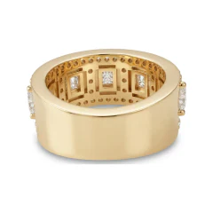 3.29 CTTW Three-Stone Princess Wide Band | Colored Stone & Pave Ring in 10K Yellow Gold thumbnail 3