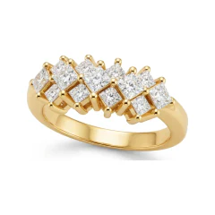 0.89 CTTW Geometric Princess-Cut Cluster Wedding Band in 10K Yellow Gold thumbnail 1