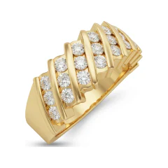 1.85 CTTW Mens Bar-Set Round Wide Wedding Band in 10K Yellow Gold thumbnail 2