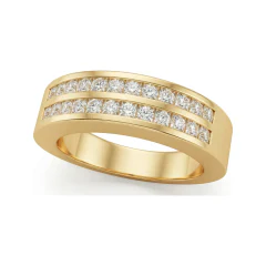 0.73 CTTW Two-Row Princess Channel Half Eternity Band in 10K Yellow Gold thumbnail 1