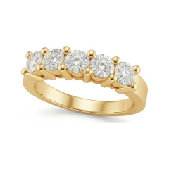 0.95 CTTW Five Stone Shared Prong Band | Round Cut Wedding Ring in 10K Yellow Gold thumbnail 1