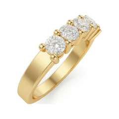 0.95 CTTW Five Stone Shared Prong Band | Round Cut Wedding Ring in 10K Yellow Gold thumbnail 2