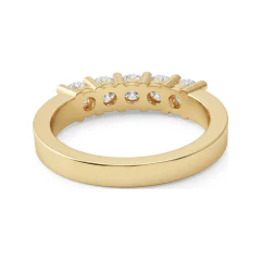 0.95 CTTW Five Stone Shared Prong Band | Round Cut Wedding Ring in 10K Yellow Gold thumbnail 3