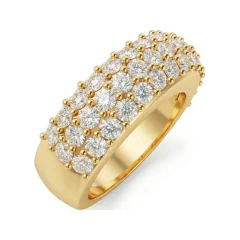 2.09 CTTW Domed Multi-Row Pave Band | Wide Round Diamond Wedding Ring in 10K Yellow Gold thumbnail 2