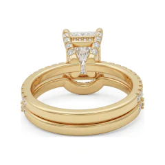 4.06 CTTW Emerald-Cut Solitaire Bridal Set with Pave Band in 10K Yellow Gold thumbnail 3