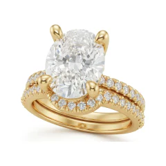 3.77 CTTW Oval Hidden Halo Engagement Ring | Pave Bridal Set in 10K Yellow Gold thumbnail 1