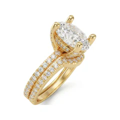 3.77 CTTW Oval Hidden Halo Engagement Ring | Pave Bridal Set in 10K Yellow Gold thumbnail 2