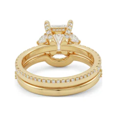3.31 CTTW Radiant Cut Hidden Halo Bridal Set in 10K Yellow Gold thumbnail 3